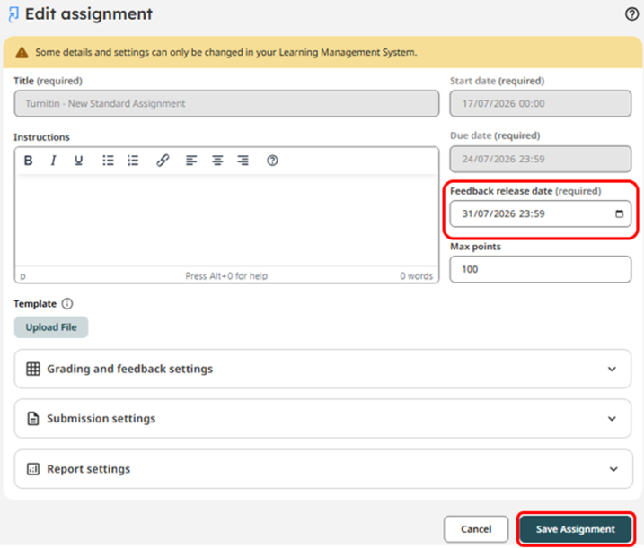 3 - Turnitin New Standard Assignment edit assignment panel scrnshot