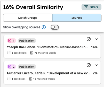 4 - Turnitin Enhanced Similarity Report Sources panel scrnshot