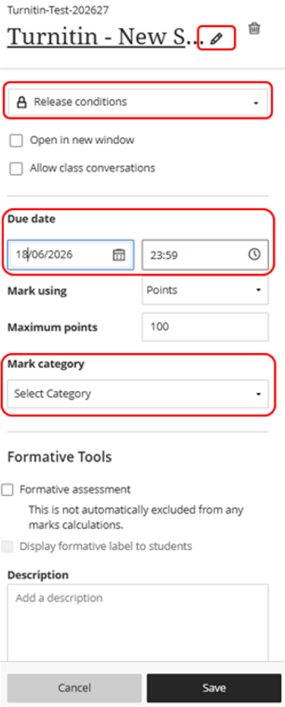 5 - Turnitin edit options in Blackboard scrnshot