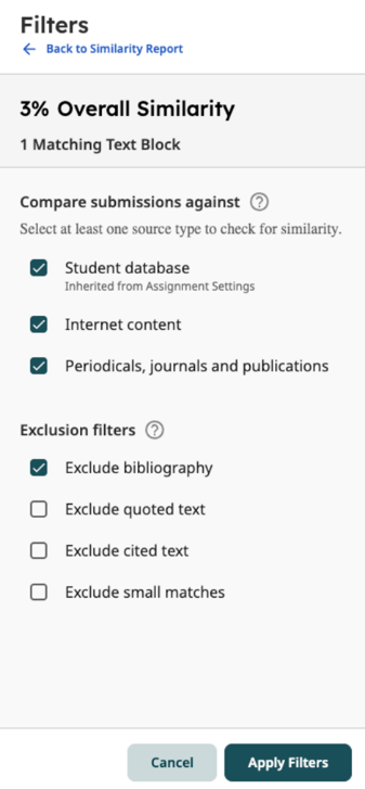 6 - Turnitin Enhanced Similarity Report Filters panel