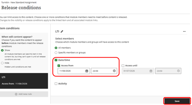 6 - Turnitin Release Conditions scrnshot
