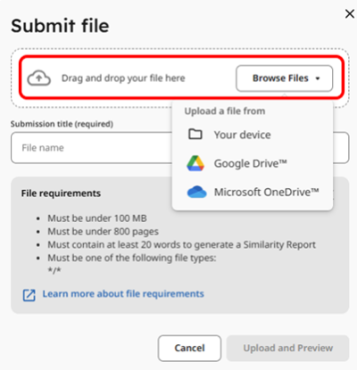 9 - Turnitin New Standard Assignment Submit file options