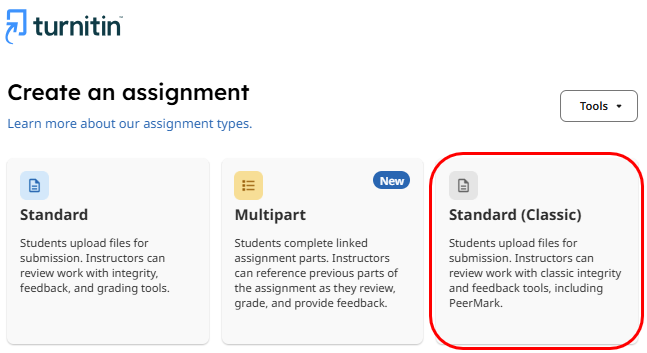 Turnitin Classic Standard Assignment option scrnshot new