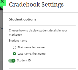 5 - Student options within gradebook settings panel