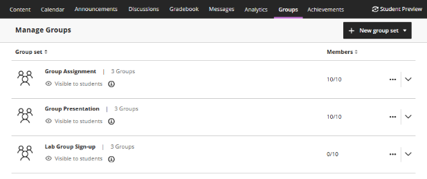 A screenshot of the new Blackboard Groups experience.