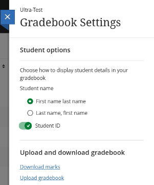 Gradebook settings- Students Options