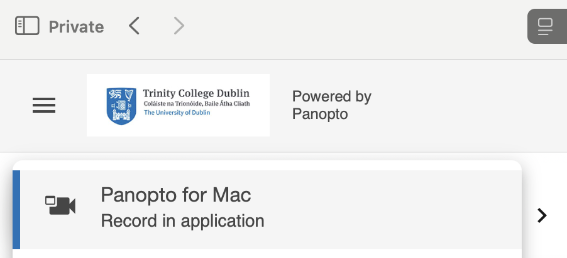 2 - Create panopto record in application scrshot