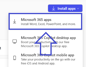 Install m365 Apps dropdown option