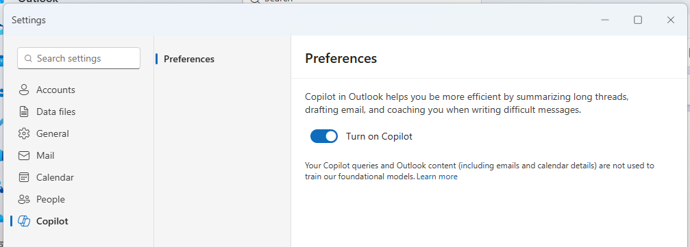 Turn on Copilot in Outlook