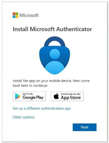 Install Microsoft Authenticator screen