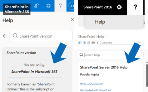 screenshot of where to check your SharePoint version