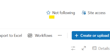 Screenshot of Follow site command on SharePoint