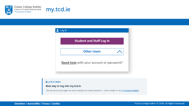 screen shot of new login page