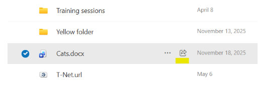Selecting a file in SharePoint and clicking Share icon