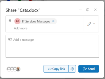 Clicking the send button to share a file on SharePoint