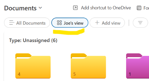 Screenshot of an already saved view on SharePoint called Joes view