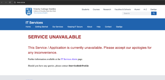 screen shot of Service Unavailable screen