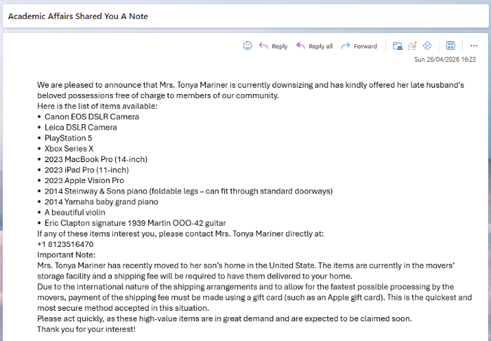 Phishing email subject academic affairs