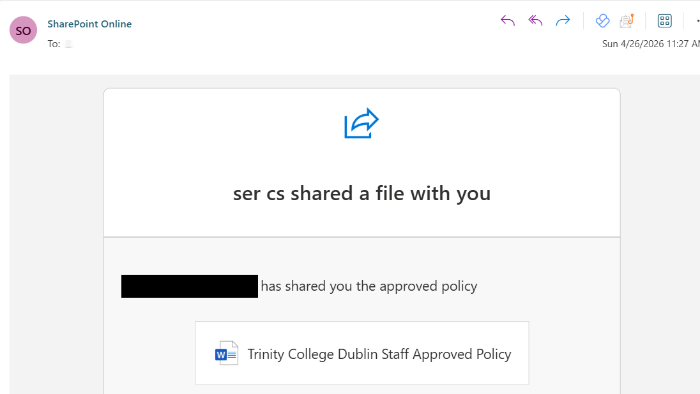 Phishing email looks like SharePoint online