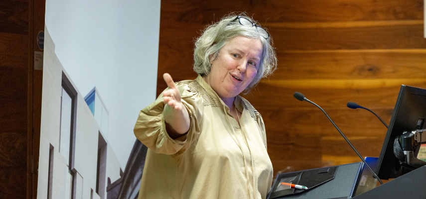 Provost Dr Linda Doyle standing at the podium.