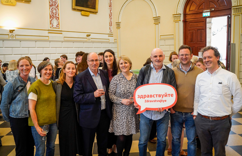 A group of the Russian class of 2006 at the Languages Alumni Summer Social in the Exam Hall.
