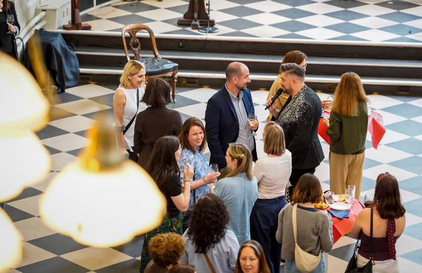 Attendees at the Languages Alumni Summer Social in the Exam Hall.