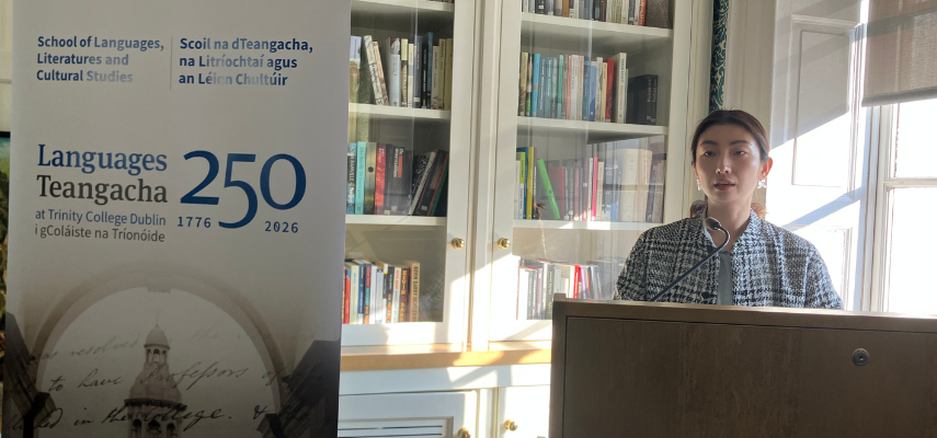 Hao Yang presenting at the Trinity Tongues conference.