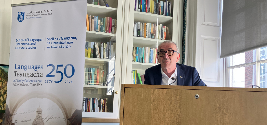 Michael Cronin speaking at the Trinity Tongues conference.