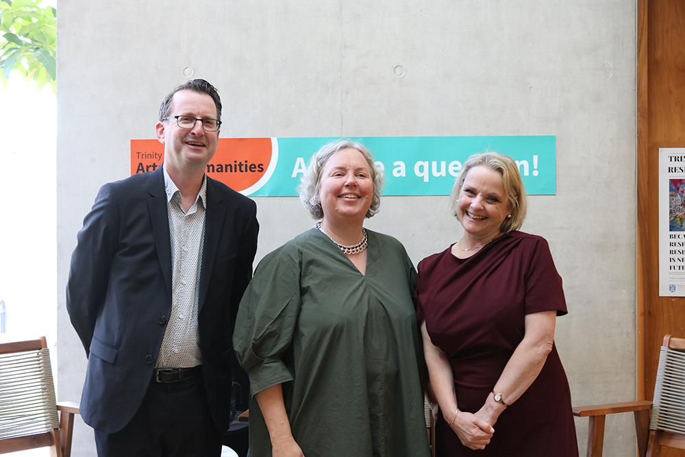 Director Patrick Geoghegan with Provost Linda Doyle and Etain Tannam
