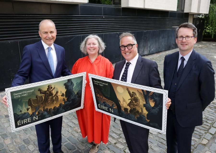 Taoiseach Micheál Martin, Provost Dr Linda Doyle, An Post CEO David McRedmond and Director of Trinity Long Room Hub Prof. Patrick Geoghegan