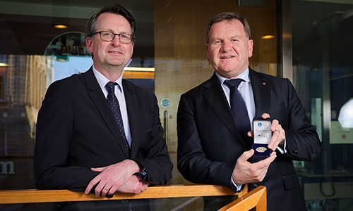 Patrick Geoghegan pictured with Danny McCoy recipient of Trinity European Laureate Award