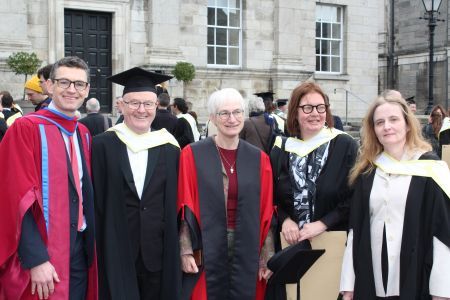 Congratulations to Malachi Friel, Catherine Swift and Deirdre Clancy, some of our MPhil students who graduated recently. Pictured together with Dr Neil Morrison and Dr Fáinche Ryan.