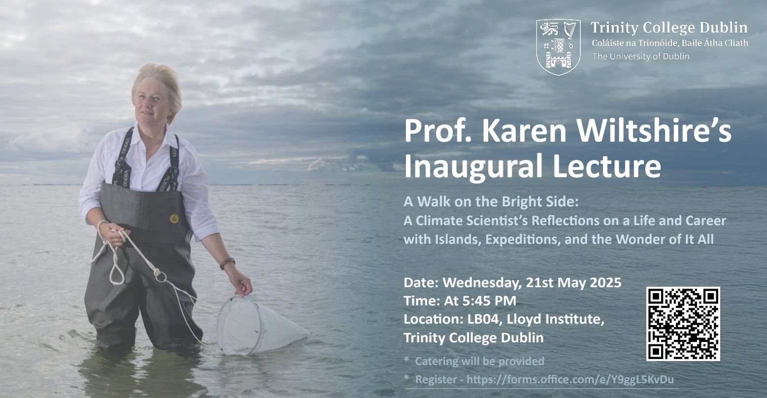 Poster for event - Karen standing in the sea with wader trousers and a net full view of sea behind and Karen looking out to the left passed the photographer