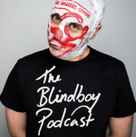 Blindboy Podcast - official podcast photo of blinboy wearing his bag