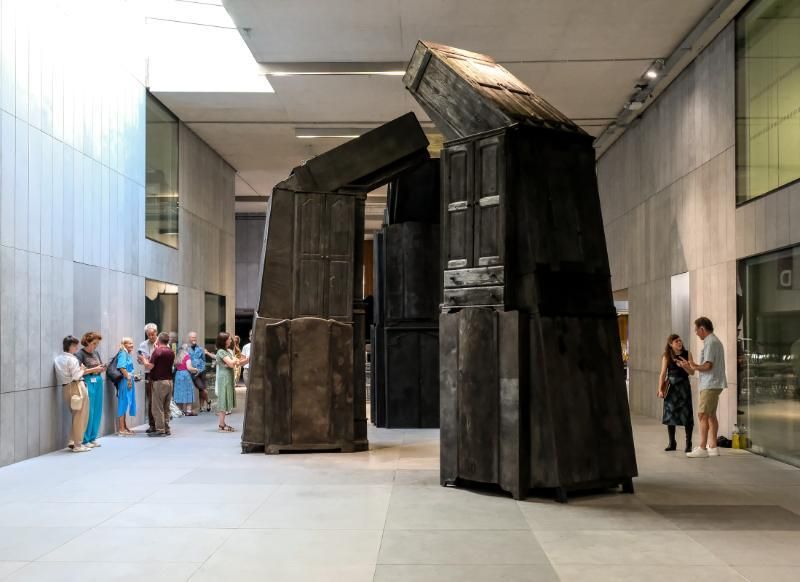 The opening of the House on the Beach exhibition, showing the scale of the Container piece