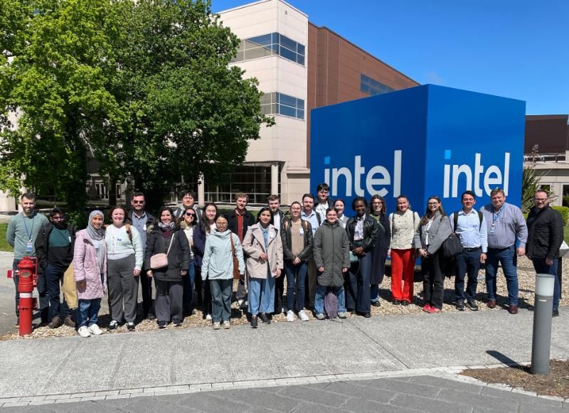 The PhD Candidates from across Trinity's Faculty of STEM the Intel Ireland campus in Leixlip, Co. Kildare. Photo: Intel Ireland Communications.