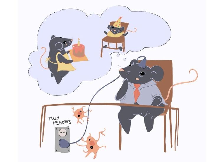 A cartoon depicting a mouse at a desk, looking confused while trying to remember things.