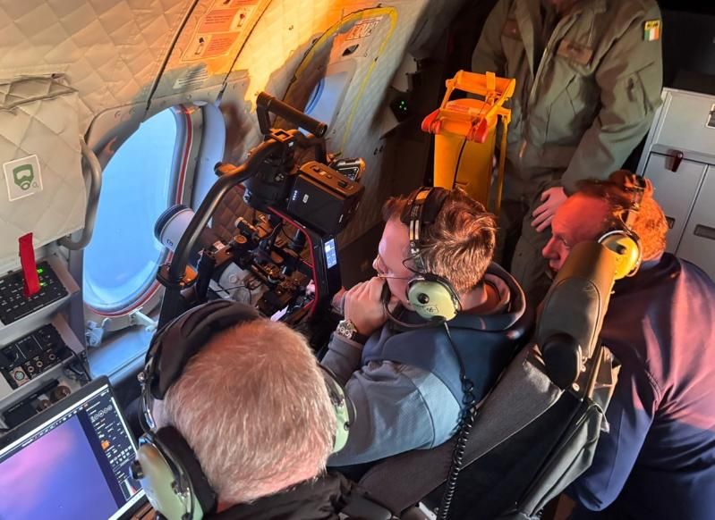 Members of the Irish Air Corps eclipse expedition from TU Dublin, TCD and DIAS on a test flight of the C295