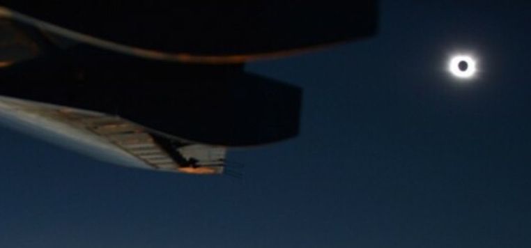Totality from the CASA CN-235 during the 2015 solar eclipse. Credit Irish Air Corps.