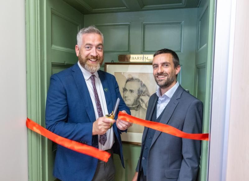 Minister of State for Nature, Heritage and Biodiversity, Christopher O’Sullivan, with Prof. Peter Moonlight, at the reopening of the Herbarium.