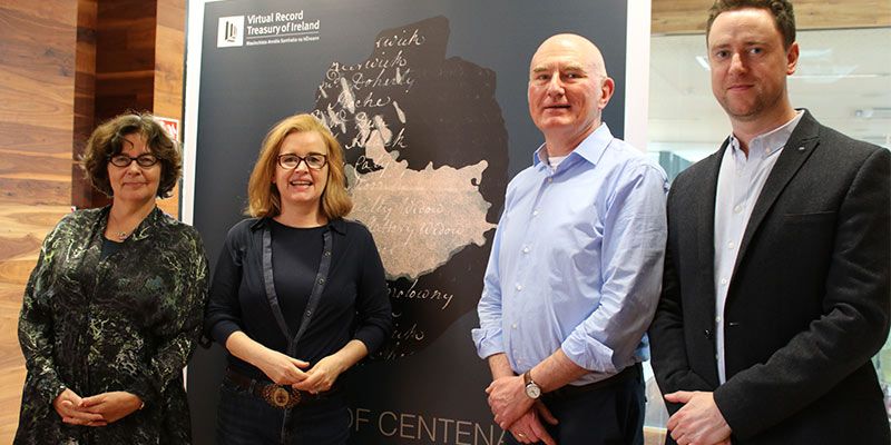 Mairéad McClean with Dr Angela Griffith, Department of History of Art and Architecture, Trinity College Dublin and Orlaith McBride, Director, National Archives