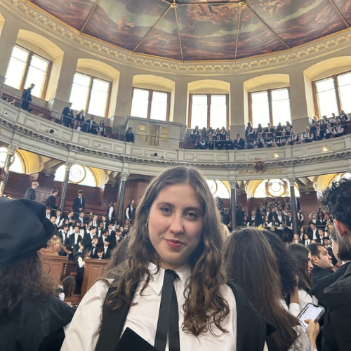Past student Sarah Rooney at her graduation from St. Cross College, Oxford.