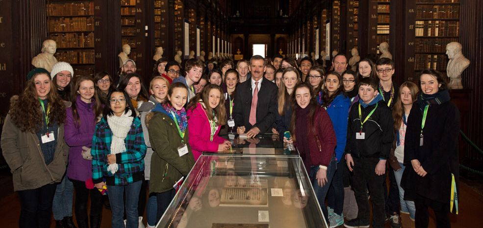 Photo of some of the students of the Walton Club in the Long Room Library