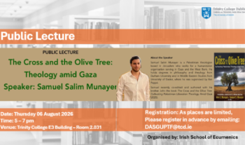 Flyer for ISE lecture with Samuel Salim Munayer showing speaker and cover of his book