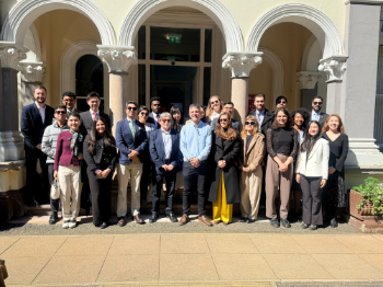 A group of students from Oxford University pictured outside the Belfast School