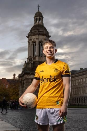 Lee Pearson sport scholarship photoshoot in front of Trinity Campanile