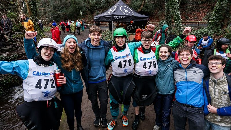 Irish Kayaking Intervarsities 2026 group photo on the banks of the river Liffey. Credit: Dan Clohessy