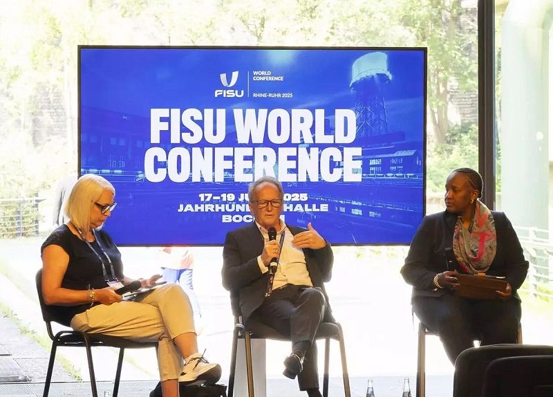 Michelle Tanner speaking on the FISU Healthy Campus Panel, July 2025