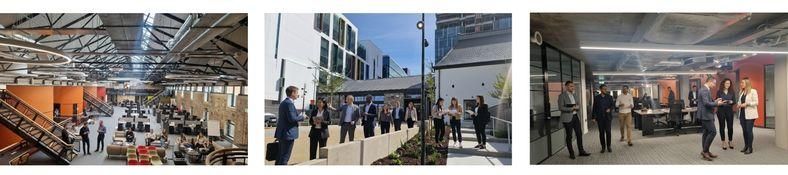 images of collaborative innovation events and workspace