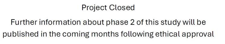 Text on white background advising that project is closed